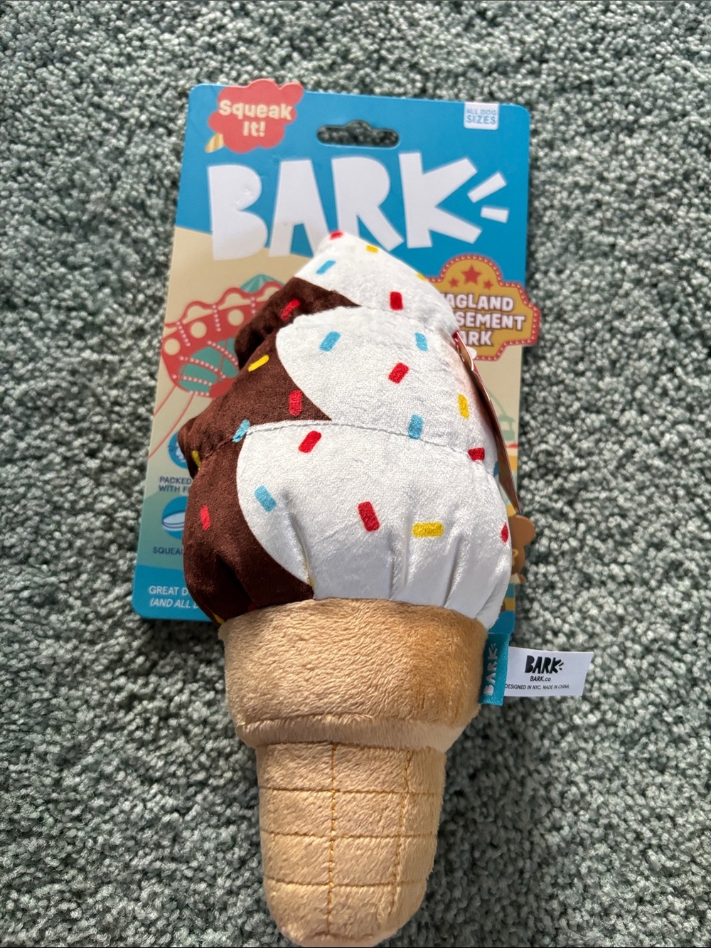 NWT BARK Wagland Amusement Ice Cream Carn Dog Toy Plush Squeaky